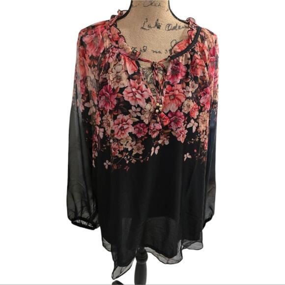 Autres Filles Floral Peasant Boho‎ Sheer Sleeves Plus Size 3X New - Picture 1 of 7